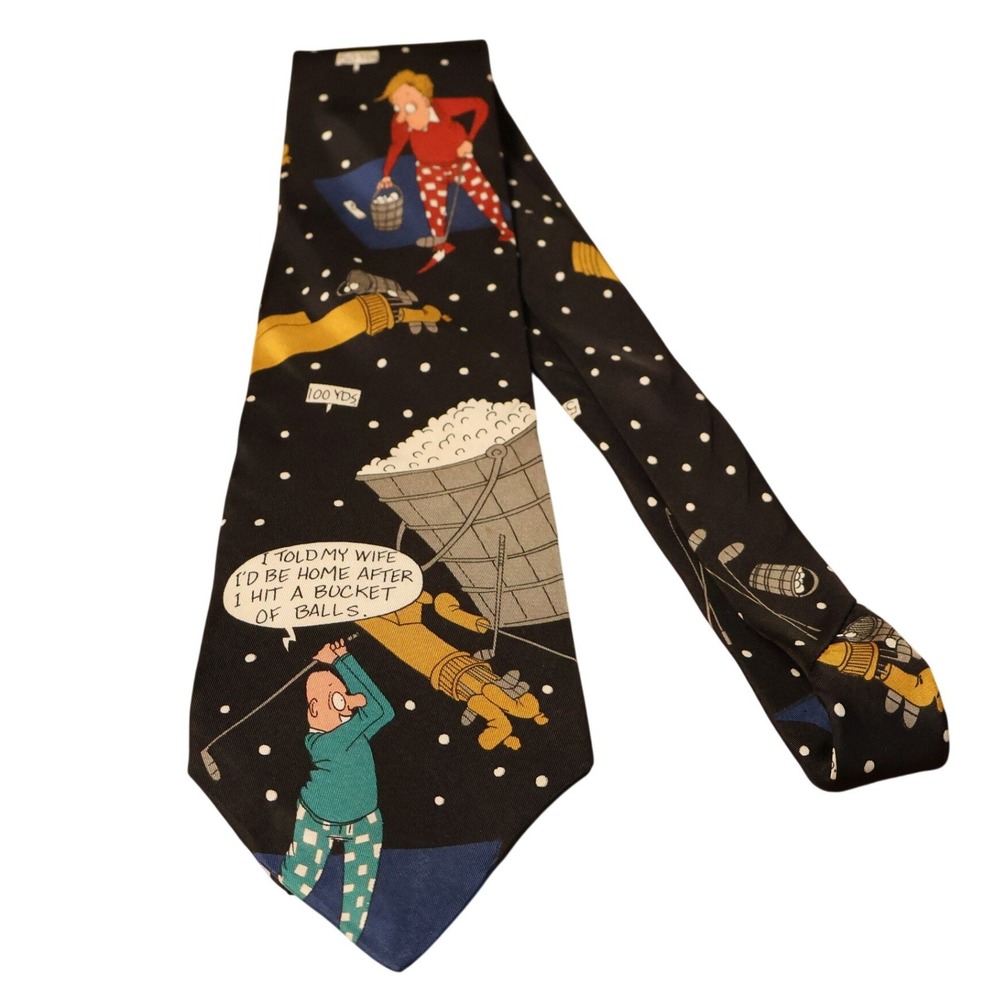Richard Torrey Bench Warmers Golf Humor Tie Mens Black Novelty Italian Silk USA